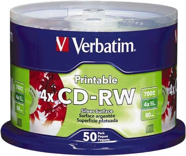 Verbatim - Silver CD-RW Discs - Use with CD, DVD Drives - All Tool & Supply