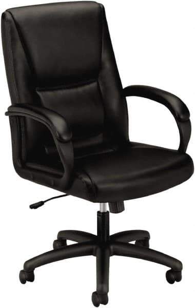 Basyx - 45" High Executive Mid Back Chair - 25" Wide x 39-1/4" Deep, Leather Seat, Black - All Tool & Supply