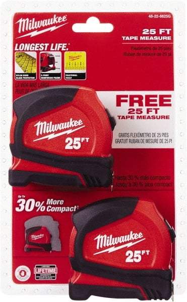 Milwaukee Tool - 25' x 1" Tape Measure - 1/16" Graduation - All Tool & Supply