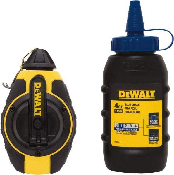 DeWALT - 100' Long Reel & Chalk Set - Yellow & Black, Includes 4 oz Blue Chalk - All Tool & Supply