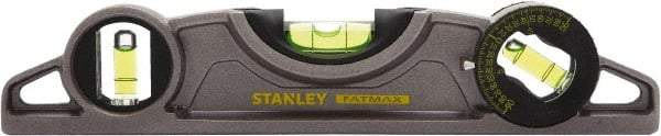 Stanley - Magnetic 9" Long 3 Vial Torpedo Level - ABS Plastic, Silver, 1 45°, 1 Level & 1 Plumb Vials - All Tool & Supply