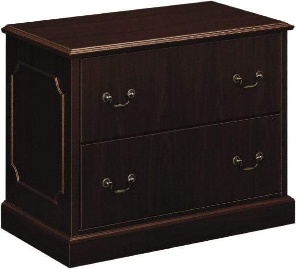 Hon - 37-1/2" Wide x 29-1/2" High x 20-1/2" Deep, 2 Drawer Lateral File - Laminated, Mahogany - All Tool & Supply