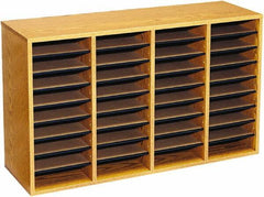 Safco - 39-1/4" Wide x 24" High x 11-3/4" Deep Laminated Compressed Wood Document Organizer - 36 Compartments, Medium Oak, 9" Wide x 2-1/4" High x 11-1/2" Deep Compartment - All Tool & Supply