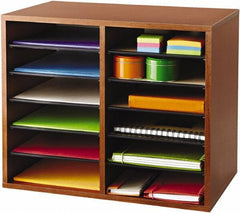 Safco - 19-1/2" Wide x 16" High x 12" Deep Fiberboard, Hardboard & Laminated Compressed Wood Document Organizer - 12 Compartments, Cherry, 9" Wide x 2-3/8" High x 11-1/2" Deep Compartment - All Tool & Supply