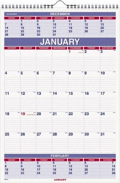 AT-A-GLANCE - 12 Sheet, 8-3/4 x 10", Wall Calendar - White - All Tool & Supply