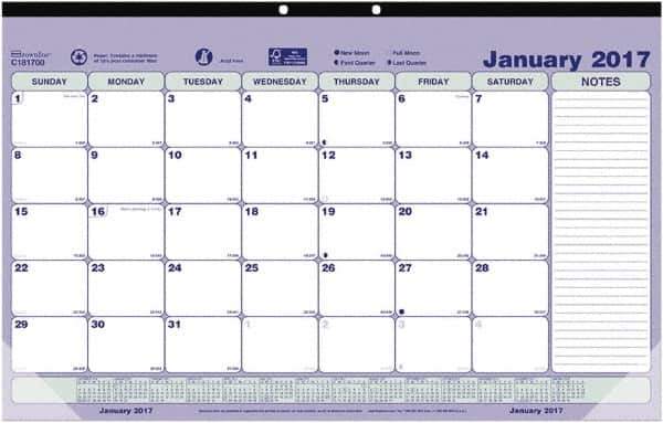 Brownline - 12 Sheet, 6-7/8 x 8-3/4", Desk Pad Calendar - Blue, White & Green - All Tool & Supply