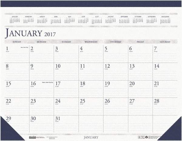 House of Doolittle - 12 Sheet, 8-1/2 x 11", Desk Pad Calendar - White & Blue - All Tool & Supply