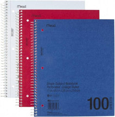 Mead - 100 Sheet, 8-1/2 x 11", College Ruled One Subject Notebook - Assorted Colors - All Tool & Supply