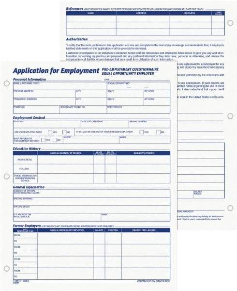 TOPS - 50 Sheet, 8-3/8 x 11", Employment Application Form - White - All Tool & Supply