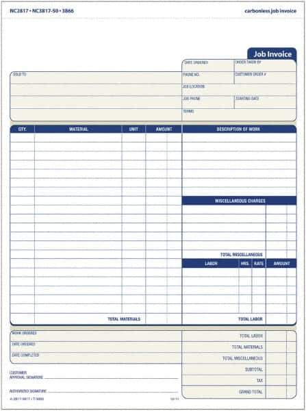 TOPS - 50 Sheet, 4-1/4 x 5-1/2", Invoice Book - Blue & White - All Tool & Supply