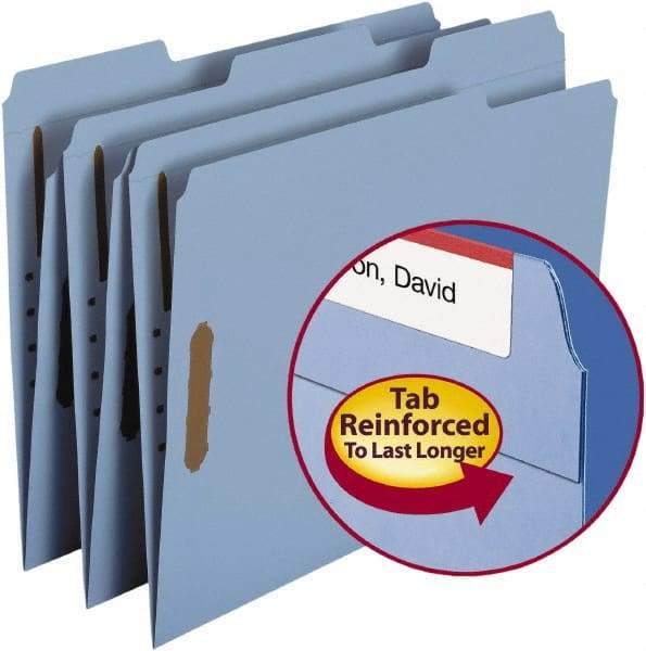 SMEAD - 8-1/2 x 11", Letter Size, Blue, File Folders with Top Tab - 11 Point Stock, Assorted Tab Cut Location - All Tool & Supply