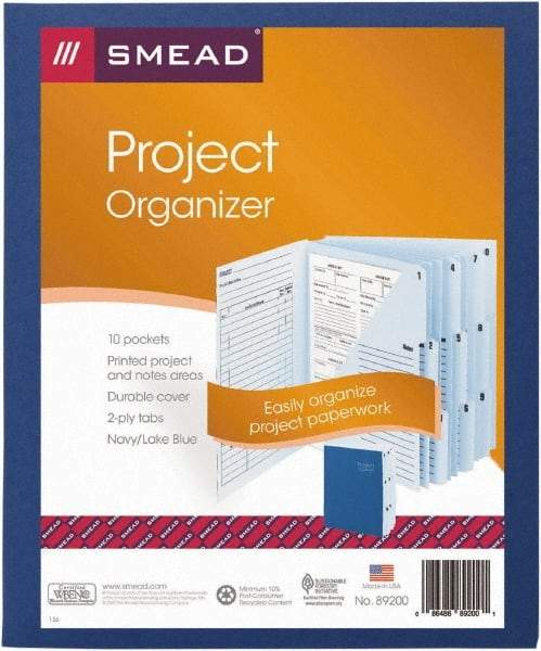 SMEAD - 8-1/2 x 11", Letter Size, Navy Blue, Expansion Folders - 1/3 Tab Cut Location - All Tool & Supply