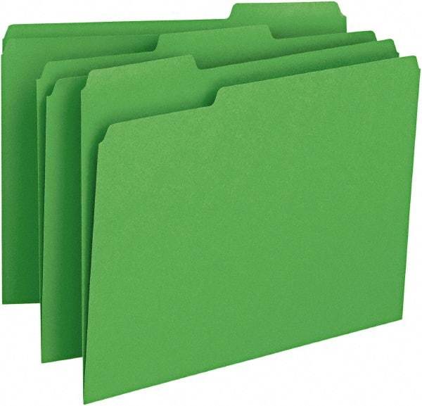 SMEAD - 8-1/2 x 11", Letter Size, Green, File Folders with Top Tab - 11 Point Stock, Assorted Tab Cut Location - All Tool & Supply