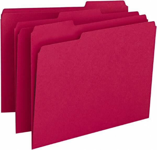 SMEAD - 8-1/2 x 11", Letter Size, Red, File Folders with Top Tab - 11 Point Stock, Assorted Tab Cut Location - All Tool & Supply