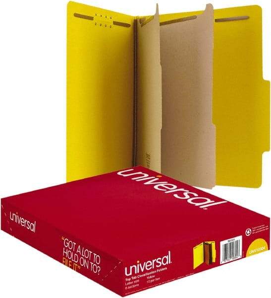 UNIVERSAL - 8-1/2 x 11", Letter Size, Yellow, Classification Folders with Top Tab Fastener - 25 Point Stock, Right of Center Tab Cut Location - All Tool & Supply