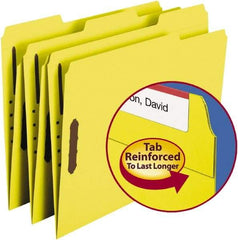 SMEAD - 8-1/2 x 11", Letter Size, Yellow, File Folders with Top Tab - 11 Point Stock, Assorted Tab Cut Location - All Tool & Supply