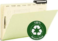 SMEAD - 9-1/2 x 14-1/2", Legal, Green, Classification Folders with Top Tab Fastener - 25 Point Stock, Right of Center Tab Cut Location - All Tool & Supply