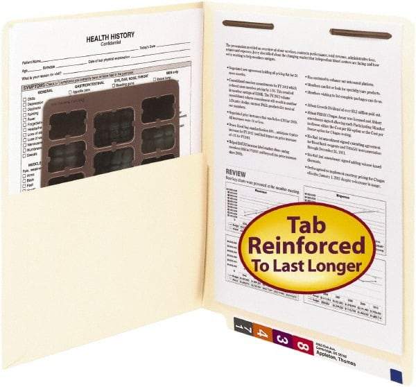 SMEAD - 8-1/2 x 11", Letter Size, Manila, File Folders with End Tab - 11 Point Stock, Straight Tab Cut Location - All Tool & Supply