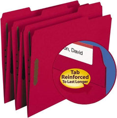 SMEAD - 8-1/2 x 11", Letter Size, Red, File Folders with Top Tab - 11 Point Stock, Assorted Tab Cut Location - All Tool & Supply