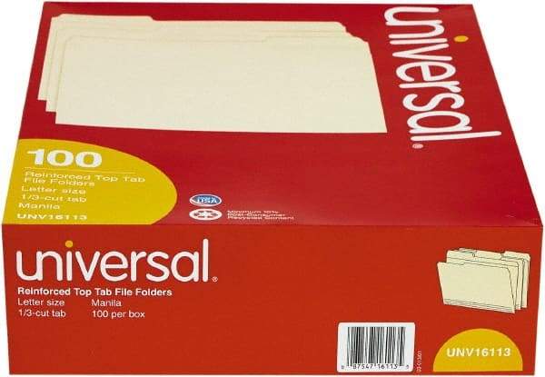 UNIVERSAL - 8-1/2 x 11", Letter Size, Manila, File Folders with Top Tab - 11 Point Stock, Assorted Tab Cut Location - All Tool & Supply