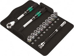 Wera - 13 Piece 1/2" Drive Thin Wall Standard Socket Set - 6 Points, 10 to 19mm, Metric Measurement Standard - All Tool & Supply