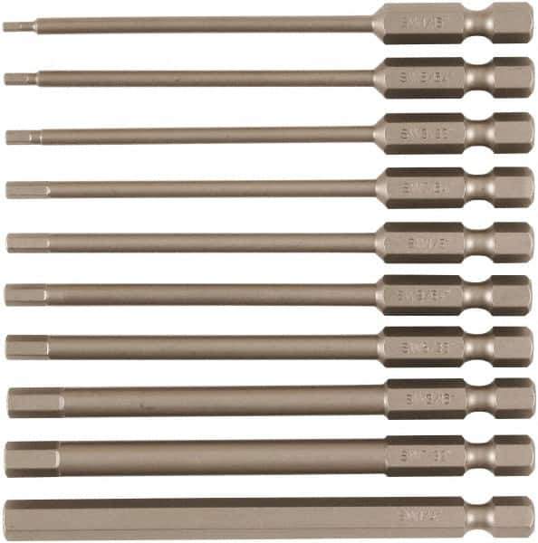 Wiha - 10 Piece, Tamperproof Hex Bit Set - 5/64 to 1/4" Hex, 1/4" Drive, Hex Security Point - All Tool & Supply