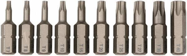 Wiha - 10 Piece, 1/4" Drive Screwdriver Insert Bit Set - T7 to T40 Torx - All Tool & Supply