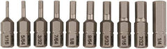 Wiha - 10 Piece, 1/4" Drive Screwdriver Insert Bit Set - 1/16 to 1/4" Hex - All Tool & Supply