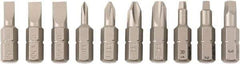 Wiha - 10 Piece, 1/4" Drive Screwdriver Insert Bit Set - #0 to #3 Phillips, #1 to #3 Square Recess, 4.5, 5.5 & 6mm Slotted - All Tool & Supply