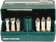 Wiha - 7 Piece, 1/4" Drive Screwdriver Insert Bit Set - #1 to #3 Phillips, 5.5 & 6.5mm Slotted - All Tool & Supply