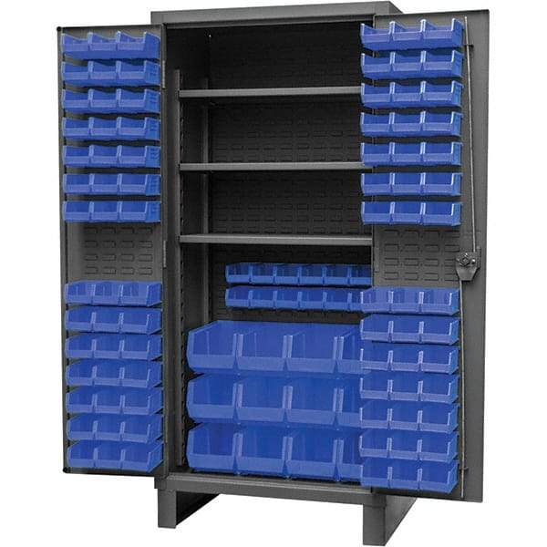 Durham - 3 Shelf 108 Bin Storage Cabinet - Steel, 36" Wide x 24" Deep x 78" High, Gray - All Tool & Supply