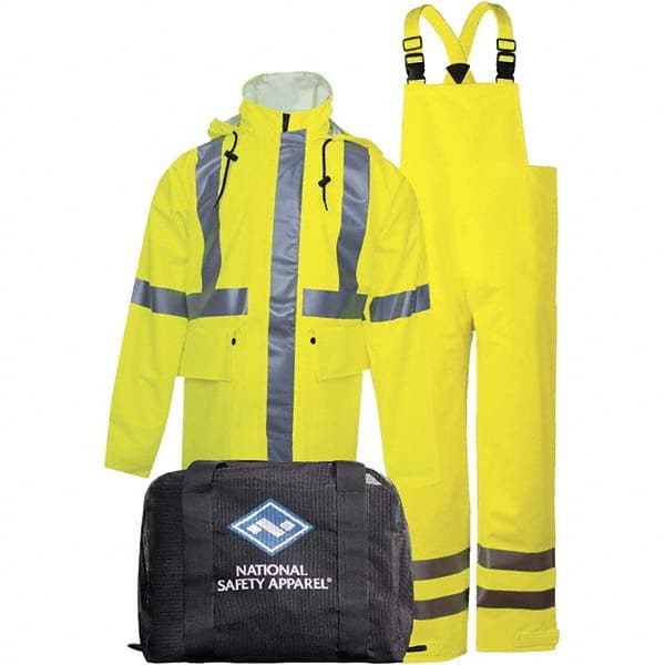 National Safety Apparel - Size M Hi-Viz Yellow Flame Resistant/Retardant Rain High Visibility Two Piece Suit - Exact Industrial Supply