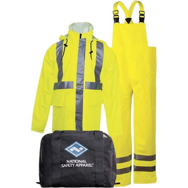 National Safety Apparel - Size XL Hi-Viz Yellow Flame Resistant/Retardant Rain High Visibility Two Piece Suit - Exact Industrial Supply