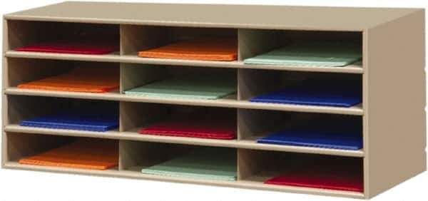 Durham - 38" Wide x 18" High x 16" Deep Steel Literature Holder - 12 Compartments, Tan, 11" Wide x 3" High x 11-5/8" Deep Compartment - All Tool & Supply