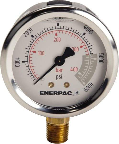 Enerpac - Hydraulic Pressure Gages & Adapters Type: Liquid-Filled Gauge Pressure Rating: 0 - 6000 - All Tool & Supply