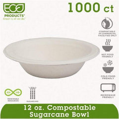 ECO PRODUCTS - Renewable & Compostable Sugarcane Bowls - 12 oz, 50/PK, 20 PK/CT - White - All Tool & Supply