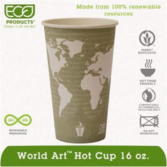 ECO PRODUCTS - World Art Renewable Compostable Hot Cups, 16 oz, 50/PK, 20 PK/CT - World Art Design - All Tool & Supply