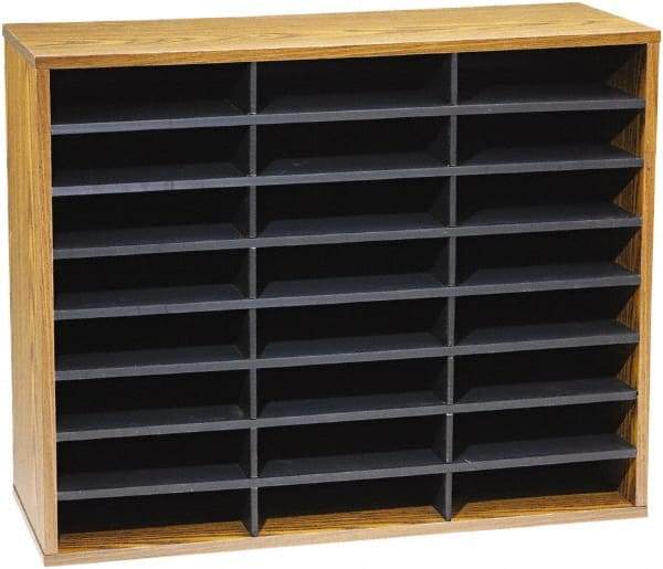 FELLOWES - 29" Wide x 11-7/8" Deep x 23-7/16" High, 24 Compartments, Corrugated Fiberboard & Laminated Literature Organizer - Medium Oak, 9" Compartment Width x 2-1/2" Compartment Depth x 11" Compartment Height - All Tool & Supply