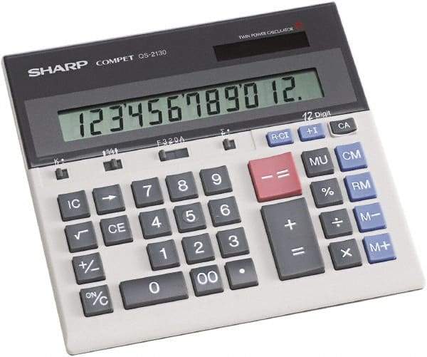 Sharp - LCD Portable Calculator - 7-1/4 x 6-7/8 Display Size, Light Gray, Battery & Solar Powered, 1.2" Long x 8.7" Wide - All Tool & Supply