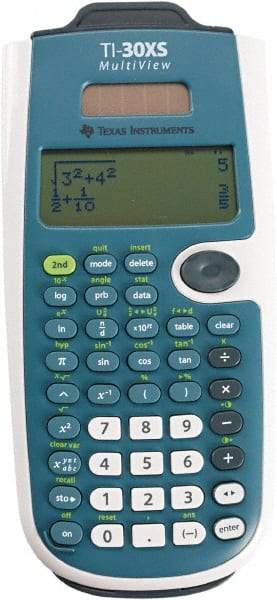 Texas Instruments - LCD Scientific Calculator - 3-1/4 x 7-1/4 Display Size, Blue & White, Battery & Solar Powered, 9-3/4" Long x 6-11/16" Wide - All Tool & Supply