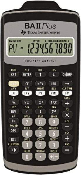 Texas Instruments - LCD Financial Calculator - 3 x 6 Display Size, Black, Battery Powered, 2.4" Long x 6-1/2" Wide - All Tool & Supply