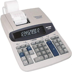 Victor - Fluorescent Printing Calculator - 8-3/4 x 12-1/2 Display Size, Light Gray, AC Powered, 6" Long x 11.9" Wide - All Tool & Supply