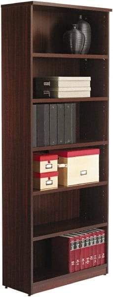 ALERA - 6 Shelf, 80-3/8" High x 31-3/4" Wide Bookcase - 14" Deep, Woodgrain Laminate, Mahogany - All Tool & Supply