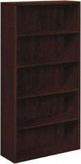 Hon - 5 Shelf, 71" High x 36" Wide Bookcase - 12-5/8" Deep, Woodgrain Laminate, Mahogany - All Tool & Supply