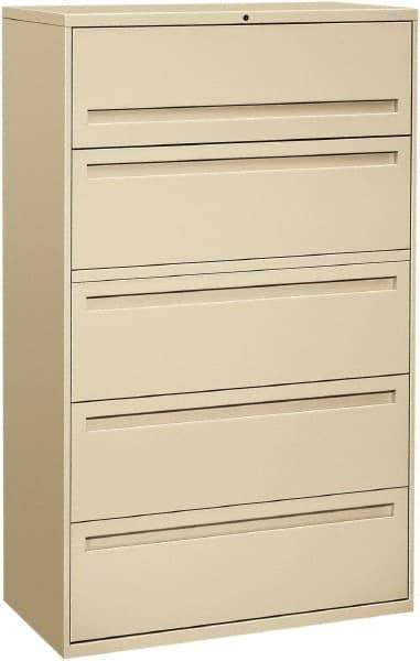 Hon - 42" Wide x 67" High x 19-1/4" Deep, 5 Drawer Roll-Out, Roll-Out Posting - Steel, Putty - All Tool & Supply