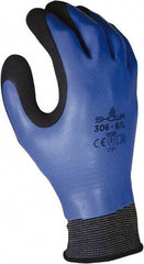 SHOWA - Size L (8-9) Latex Coated Nylon Blend Work Gloves - For General Purpose, Palm & Back Coated, Knit Wrist Cuff, Full Fingered, Black/Blue, Paired - All Tool & Supply