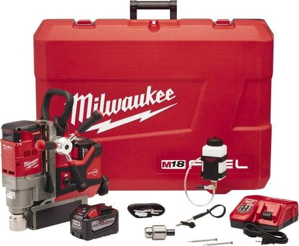 Milwaukee Tool - 1-1/2" Chuck, 5.75" Travel, Portable Magnetic Drill Press - 400 & 690 RPM, 9 Amps, 0.43 hp - All Tool & Supply