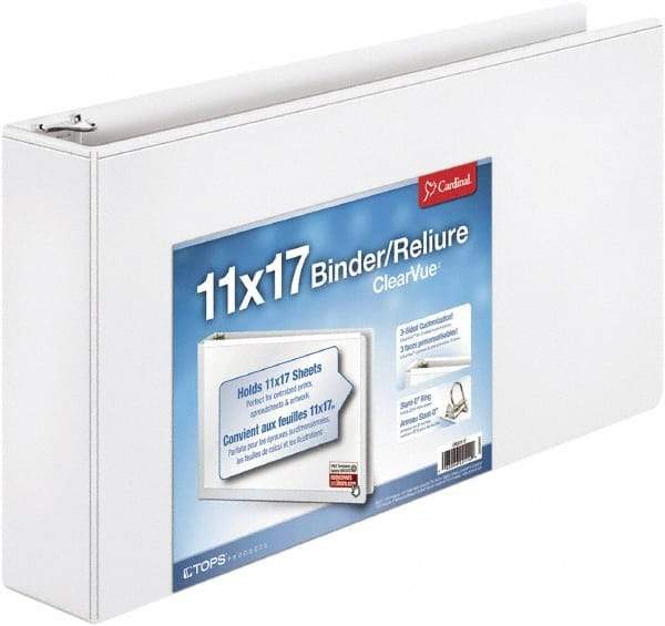 Cardinal - 725 Sheet Capacity, 17 x 11", View Ring Binder - Vinyl, White - All Tool & Supply