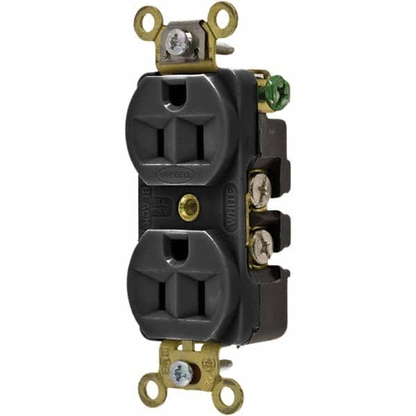 Hubbell Wiring Device-Kellems - 125V 15A NEMA 5-15R Industrial Grade Black Straight Blade Duplex Receptacle - All Tool & Supply