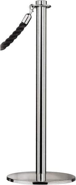 Tensator - 34" High, 2" Pole Diam, Barrier Post Base - 14" Base Diam, Round Stainless Steel Base, Satin Chrome (Color) Steel Post, For Outdoor Use - All Tool & Supply